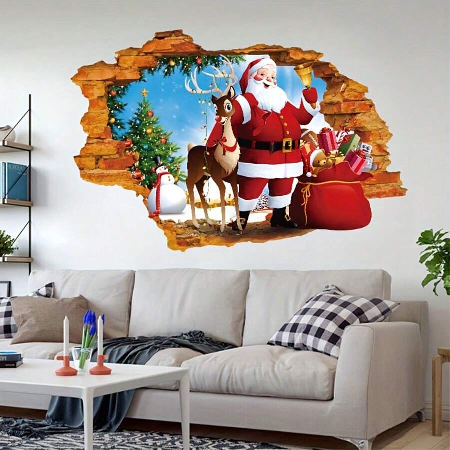 Miếng dán tường Giáng sinh hình ông già Noel phá vỡ sáng tạo, miếng dán cửa sổ kính có thể tháo rời trang trí cho phòng khách, phòng ngủ - Nhiều màu - Xem 1