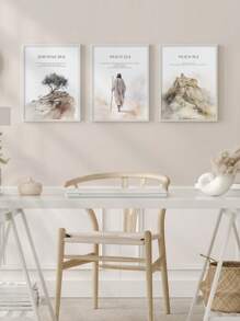 3 幅圣经章节帆布海报耶稣像挂画自然风景画波西米亚风墙壁艺术时尚挂画基督徒最喜爱的礼物客厅办公室书房卧室墙壁装饰无框架 - 米色 - 查看 4