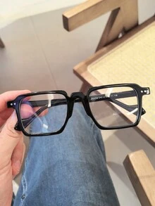 1 件装男士多色新款几何框架复古经典时尚透明镜片眼镜，适合学校、商务 - 彩色 - 查看 2