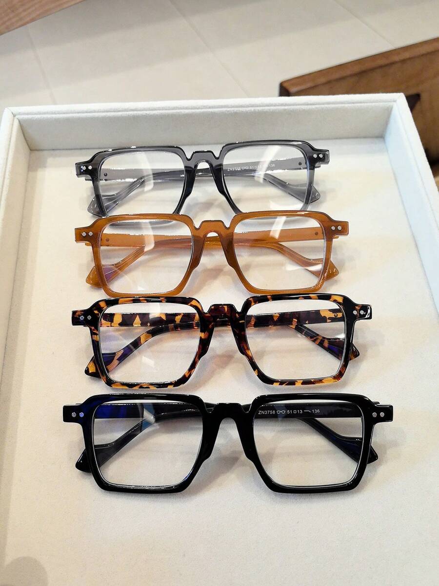 1 件装男士多色新款几何框架复古经典时尚透明镜片眼镜，适合学校、商务 - 彩色 - 查看 1
