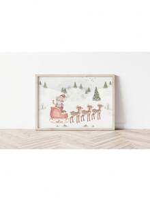 1 件圣诞节海报可爱卡通绘画海报麋鹿圣诞老人帆布印刷节日海报墙壁艺术装饰画家居装饰无框，圣诞礼物 - 彩色 - 查看 36