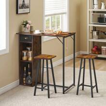 Small Bar Table And Chairs Set For 2, 3-Piece Bar Table Set With Storage Drawer & Shelf, Space Saving Table For Small Apartment, Living Room,Kitchen,Dining Room,Retro