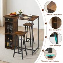 Small Bar Table And Chairs Set For 2, 3-Piece Bar Table Set With Storage Drawer & Shelf, Space Saving Table For Small Apartment, Living Room,Kitchen,Dining Room,Retro