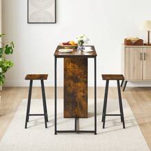Small Bar Table And Chairs Set For 2, 3-Piece Bar Table Set With Storage Drawer & Shelf, Space Saving Table For Small Apartment, Living Room,Kitchen,Dining Room,Retro