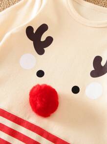 Yierying Pasgeboren babyjongen schattige rendier grafische rode neus gestreepte lange mouw romper, voor Kerstmis