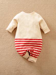 Yierying Pasgeboren babyjongen schattige rendier grafische rode neus gestreepte lange mouw romper, voor Kerstmis