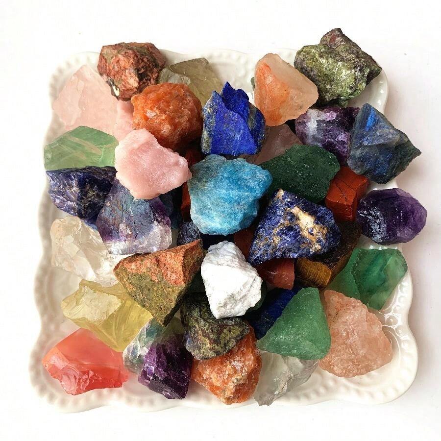 50g/100g/200g/300g Raw Stone Crystal, A Combination Of Crystal Rough Stones, Rose Quartz, Pink Quartz, Citrine, Green Fluorite, Tiger's Eye, Orange Salt, Lapis Lazuli, Crystals Raw Rough Stones With Assorted Varieties, Home Decoration, DIY, Crystal Gifts