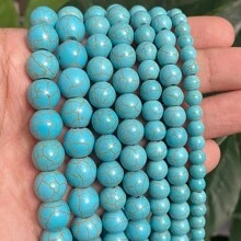 Hạt tròn trơn màu xanh dương, đỏ, trắng sọc, xanh ngọc, dài 15 inch, kích thước 4/6/8/10/12mm, dùng để tự làm trang sức. - màu ngọc lam - Xem 21