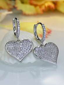 New Arrival Romantic Love Heart Earring 925 Silver Plated Earrings For Women Fashion Cubic Zirconia Jewelry - Bạc - Xem 3