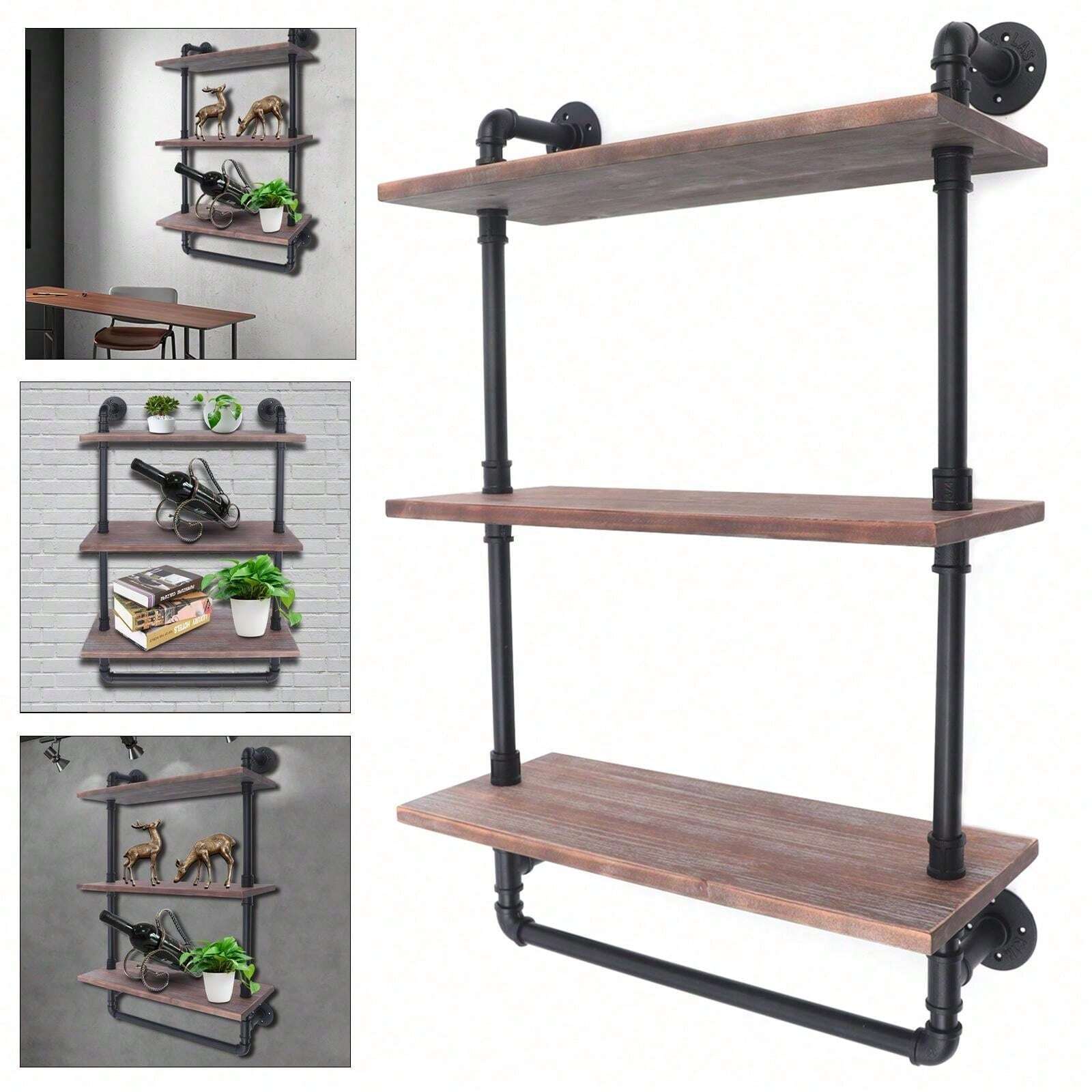 Industrial Retro Wall Mounted Iron Water Pipe Shelf Hung Bracket