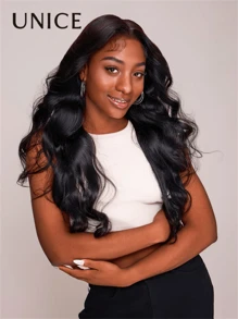 UNice Hair 5x5 Thin HD BlendAway Lace Closure Glueless Body Wave Wig With Bleached Knots Match All Skin 180% Density Put On And Go Glueless 0 Skill Needed Body Wave Black Air Wig - SNatural - Xem 3