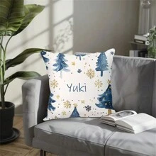 1 pièce Taie d'oreiller imprimée sur un côté, fond de sapin de Noël bleu et neige avec motif de nom, décoration d'intérieur esthétique, emballage de style moderne, décoration de maison, chambre à coucher, bureau, maison, salon, chambre à coucher