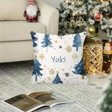 1 pièce Taie d'oreiller imprimée sur un côté, fond de sapin de Noël bleu et neige avec motif de nom, décoration d'intérieur esthétique, emballage de style moderne, décoration de maison, chambre à coucher, bureau, maison, salon, chambre à coucher