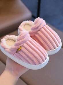 Fashionable Stripe Soft & Warm Anti-Slip Cute Fleece House Slippers, Kids/Teen Slippers