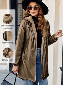 Giolshon 女士休闲连帽夹棉夹克，带口袋，轻质绗缝夹棉外套，人造毛皮衬里，适合春/秋/冬日常穿着 - 銅色 - 查看 2