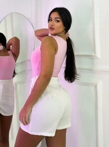 Women's Leotard Bodysuit Square Neckline Wide Strap Versatile Shaper Blogger Foreign Fashion - 淺粉色 - 查看 3