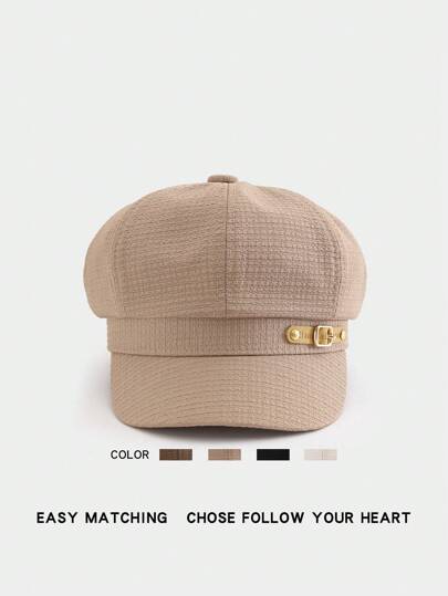 1 件男女通用经典 PU 装饰贝雷帽，法式格子压花报童帽，复古艺术家帽，适合户外万圣节