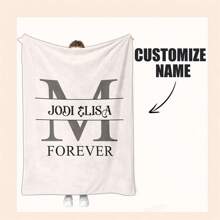 1pc Customized Text Fleece Blanket, Personalized Blanket With Text For Mother's Day Gift For Mom, Father's Day Gift For Dad, Bedding, Family Customized Blanket With Name Or Text