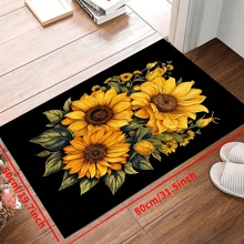 1 Stück rutschfester Teppich mit "schwarzem Hintergrund und einem Strauß Sonnenblumen", maschinenwaschbar, Teppich für Eingang, Wohnzimmer, Schlafzimmer, Kinderzimmer, Outdoor Terrasse, Garten, Wohndekoration, Raumdekoration, Flächenteppich, Wandteppich