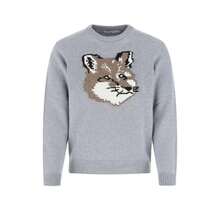 Maison Kitsuné Men's Big Fox Head Classic Pullover Wool Knit Top Grey