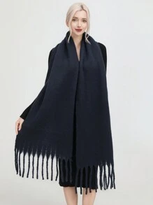 1pc Women's Solid Color Ultra Soft Warm Scarf, Suitable For Daily Wear - Navy Blue - View 3