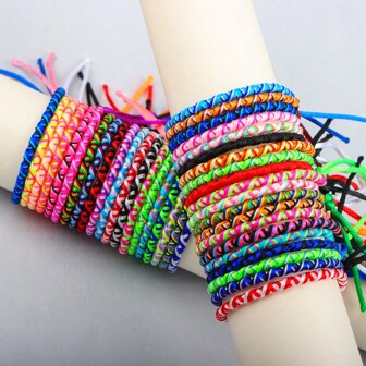 20 件/包可调节手工编织手链，女士彩色手链，男女通用随机颜色友谊腕饰礼物