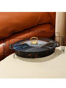 1/3 件陶瓷盘，适用于餐厅、客厅、厨房、餐盘、烤盘、砂锅，适用于面包、火鸡、奶酪、披萨、户外、婚礼、派对、礼物、生日、圣诞节、感恩节礼物、丰收节、家庭晚餐 - 黑色 - 查看 13