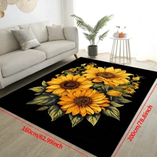 1 Stück rutschfester Teppich mit "schwarzem Hintergrund und einem Strauß Sonnenblumen", maschinenwaschbar, Teppich für Eingang, Wohnzimmer, Schlafzimmer, Kinderzimmer, Outdoor Terrasse, Garten, Wohndekoration, Raumdekoration, Flächenteppich, Wandteppich