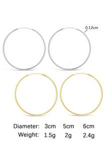 SYMFNY 1 Cặp bông tai vòng tròn rỗng bằng bạc nguyên chất S925, bông tai sang trọng tối giản hợp thời trang - bông tai - Xem 3