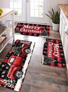 1PC Thảm nhà bếp Farmhouse Memory Sponge, Thảm chùi chân hình xe tải màu đỏ có cây thông Noel, Thảm chùi chân hình bông tuyết họa tiết vân gỗ cổ điển, Thảm chống trượt cho phòng ngủ, phòng tắm, thảm trải sàn nhà bếp, trang trí ngày lễ - Màu vàng - Xem 1