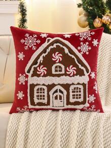 Miater 1件/2件装圣诞装饰枕套，刺绣毛绒面料，冬日小屋图案，客厅沙发卧室节日礼物，红色 - 紅色 - 查看 13