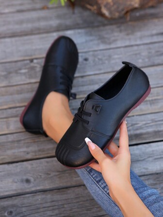 New Women's Flats In Spring, Summer And Autumn, Fashion Comfy Round Toe Slip-On Casual Oxfords, Minimalist Black And Brown Leather Designs