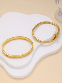 2 件套奢华不锈钢四叶草袖口手链套装，适合女士日常佩戴，可作为情人节、妈妈、母亲、母亲节、礼物 - 金黃色 - 查看 6