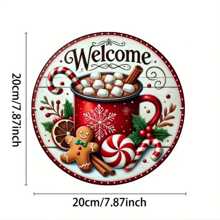 铁艺墙面装饰，7.8 英寸圆形标志，带有姜饼和节日马克杯设计，适合家庭、房间、街道、商店、车库、酒吧、农场、花园装饰的欢迎门标志 - 随机款式 1 套，家居装饰，房间装饰，墙面装饰 - 彩色 - 查看 2