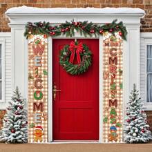 1 Pair Of Cartoon Candy Party Couplet Banners, Polyester Material, Christmas New Year Party Signs, Suitable For Indoor And Outdoor Porch Home Wall Decoration, Holiday Party Atmosphere Decoration Supplies, Christmas