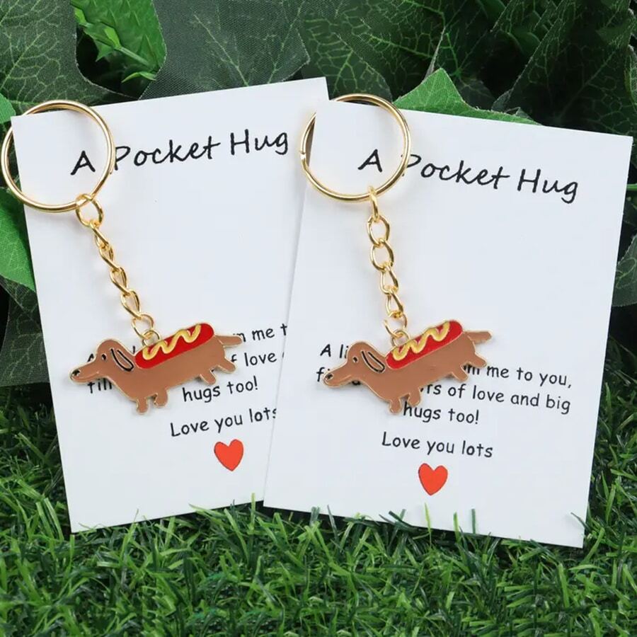 1/2个可爱的腊肠犬钥匙扣：充满爱意和大大的拥抱的口袋拥抱！ - 送给爱狗人士的完美礼物 - 彩色 - 查看 1