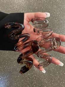 2个Y2K波浪设计超大号4.33英寸琥珀棕色轻质塑料发夹，时尚优雅简约纯色和渐变色发饰，适合女性日常佩戴、派对、通勤、旅行、发型、发爪、发夹、发卡、发夹、发饰，秋冬季度假装扮，夏季海滩风情。 - 彩色 - 查看 4