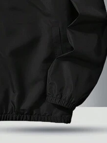 Men's Long Sleeve Letter Print Zip Up Hooded Jacket, For Fall, Grunge - Black - View 3