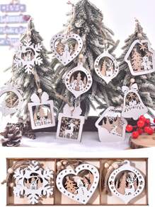 3PCS Farmhouse Drewniane ozdoby świąteczne w kształcie płatków śniegu, wiszące ozdoby choinkowe, drewniane ozdoby decoupage DIY Craft w kształcie płatków śniegu, rustykalne ozdoby reniferowe, zimowe dekoracje świąteczne w krainie czarów ze sznurkiem, Halloween, dekoracja na Halloween