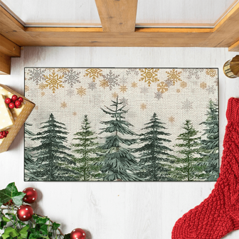 1pc 'Beige Background Green Pine Trees In The Snow Christmas' Doormat, Indoor Mat, Throw Rug, Creative Door Mat, Entryway Themed Mat, Home Decor, Non-Slip Floor Rug Mat, Bedroom Accessories, Photo Props, Outdoor Decor, Throw Rug, Area Rug, Gift