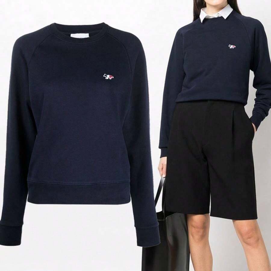 Maison Kitsuné Tricolor Fox Patch Adjusted Sweatshirt Navy