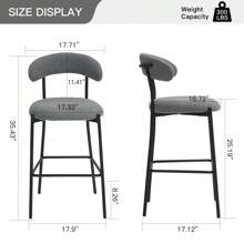 26'' Counter Height Bar Stools Teddy Fabric Cover Kitchen Island Counter Bar Stool With Black Powder Coating Base And Footrest(Grey) - 灰色 - 查看 7