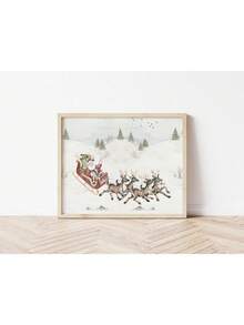 1 件圣诞节海报可爱卡通绘画海报麋鹿圣诞老人帆布印刷节日海报墙壁艺术装饰画家居装饰无框，圣诞礼物 - 彩色 - 查看 78