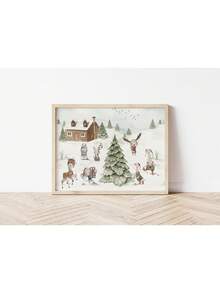 1 件圣诞节海报可爱卡通绘画海报麋鹿圣诞老人帆布印刷节日海报墙壁艺术装饰画家居装饰无框，圣诞礼物 - 彩色 - 查看 20