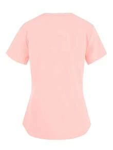 EKG Plaid Print V-Neck T-Shirt, Nurse Scrub Uniform Top In Pink - Pink - View 2
