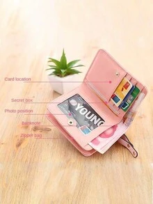 Cartoon Cute Cat Design Short Zip Closure Women Wallet, PU Leather Change Purse, Great Gift Idea For Students, Girls, Christmas - Pink Purse - Multicolor - View 8