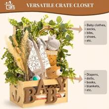 1pcs Wooden Baby Shower Crate Closet, Baby Storage Crate With Handle, Basket For Baby Shower Gifts, Welcome Gift Basket For Newborn Boys Girls, Pregnancy Gifts For New Parents