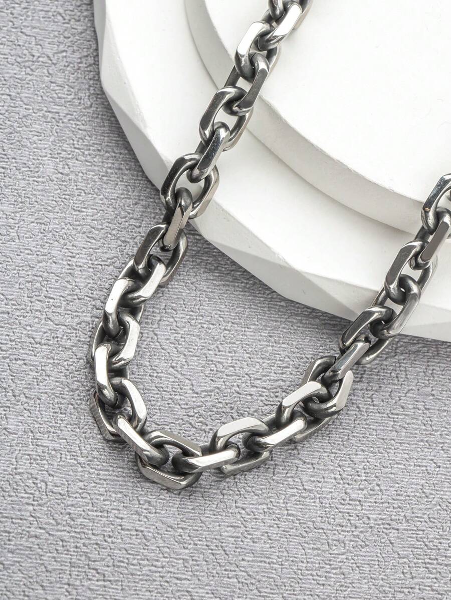 1 pieza Collar de cadena de acero inoxidable vintage desgastado, colgante de estilo minimalista y elegante hip hop para hombres