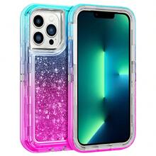 Modes Wireless For IPhone 15 Pro 6.1 Inch Dual Layer Protective Shockproof Tough Defender Sparkling Liquid Glitter Heart Case Cover - 青色/粉紅色 - View 2