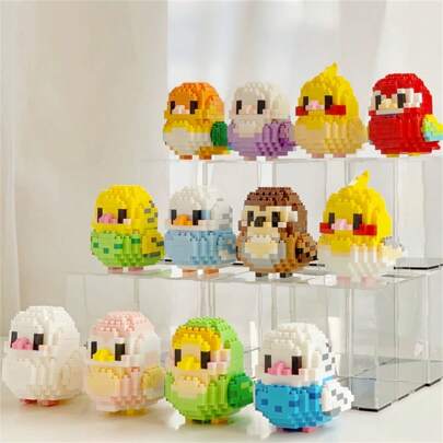 סט קוביות בניין יצירתי של תוכי אחד - דגם חיה מצוירת עשה זאת בעצמך, מתנה לחברים ולמשפחה - קישוט מורכב צבעוני, מתנת יום הולדת נהדרת